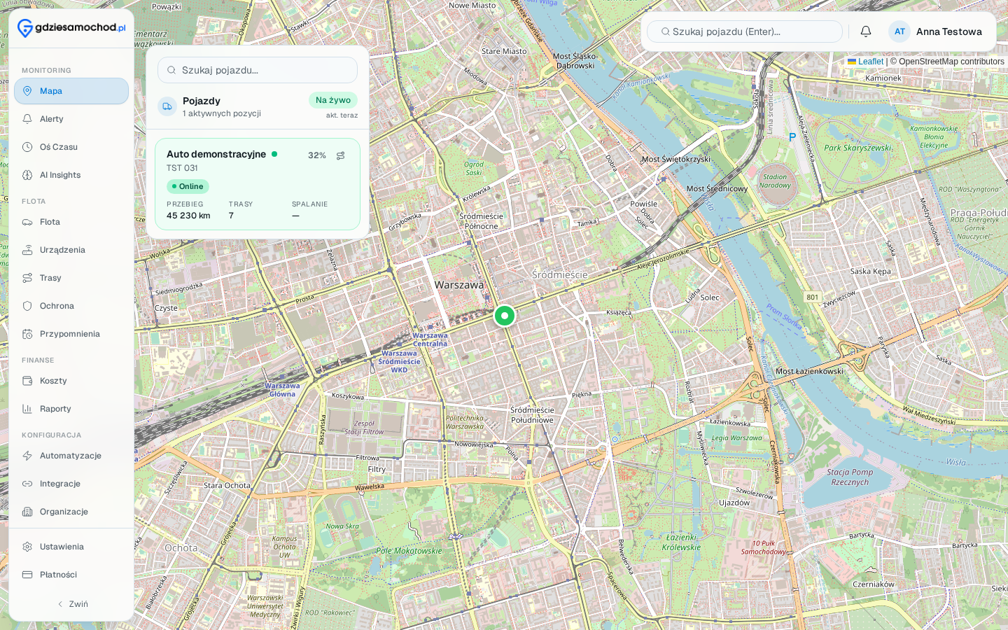 GdzieSamochod.pl — Mapa pojazdów (komputer)