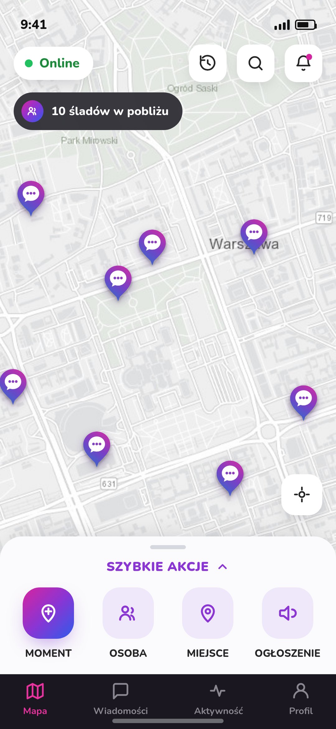 Meeto.pl — Ślady w kontekście miejsca (wizualizacja)